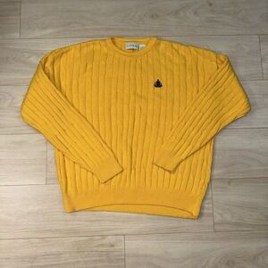 Vintage Izod Cable Knit Sweater Mens Large Yellow Long Sleeve Preppy‎ USA 90s